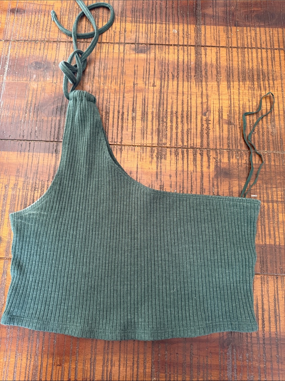 aerie Ribbed One-Shoulder Crop Top in Forest Green